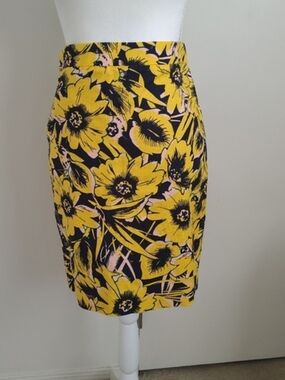 J. Crew Yellow, Black and Pink Floral Pencil Skirt